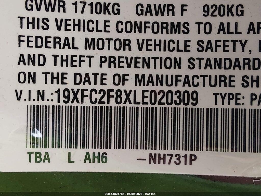 19XFC2F8XLE020309 2020 HONDA CIVIC photo no. 9