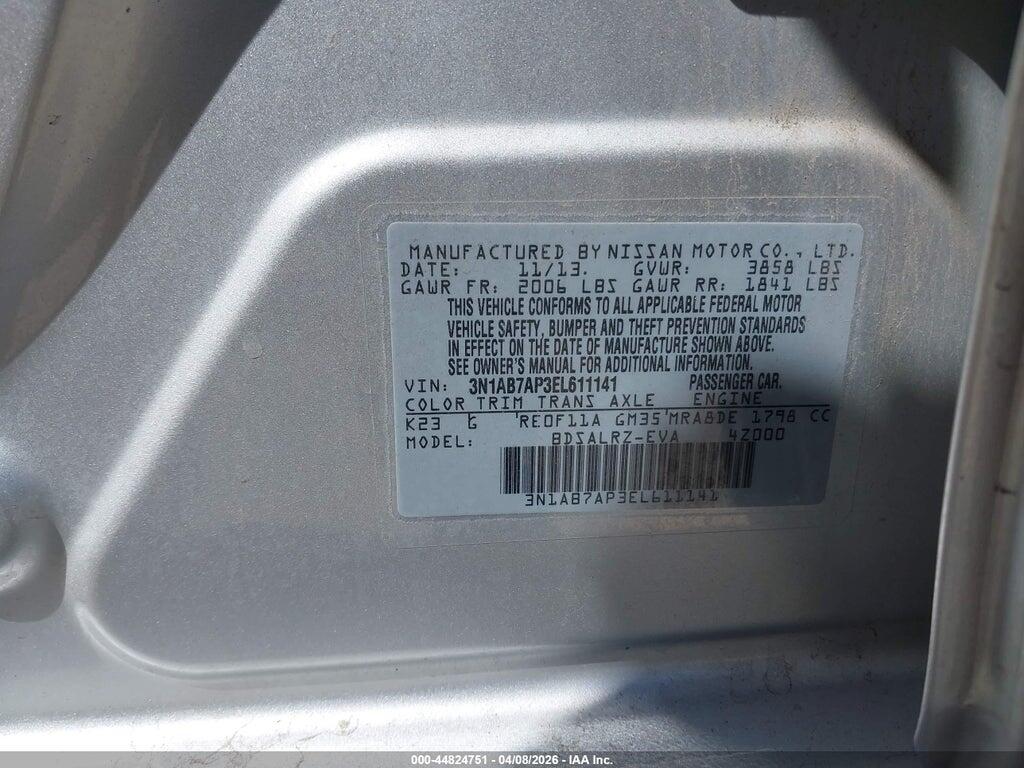 3N1AB7AP3EL611141 2014 NISSAN SENTRA photo no. 9