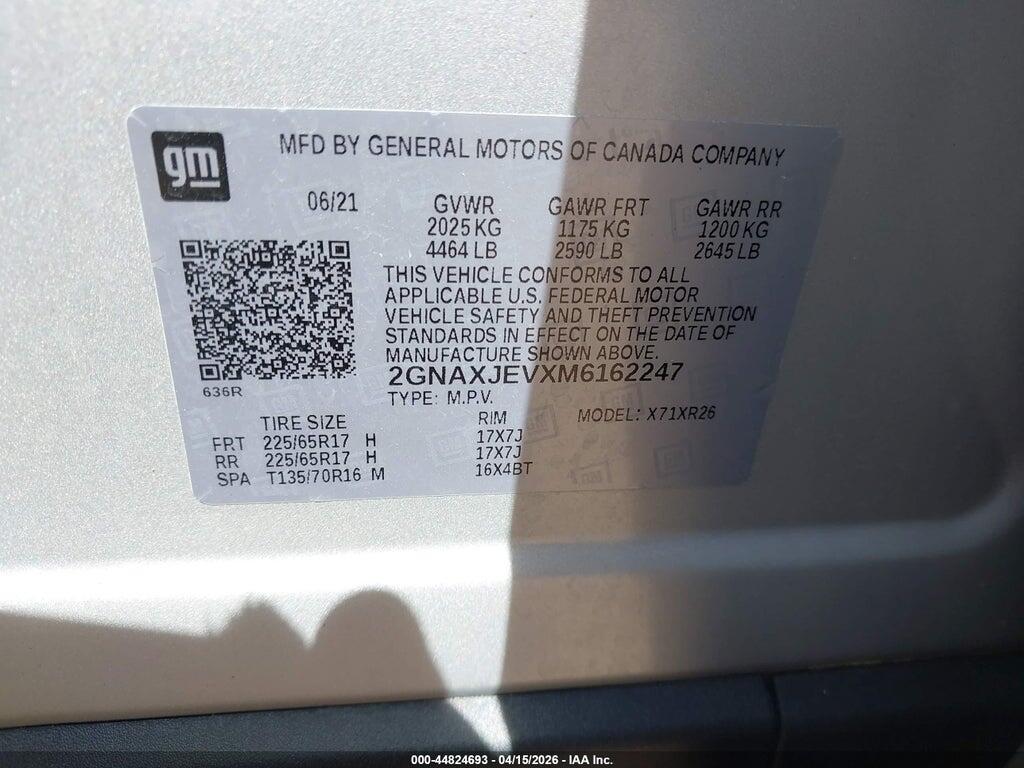 2GNAXJEVXM6162247 2021 CHEVROLET EQUINOX photo no. 9