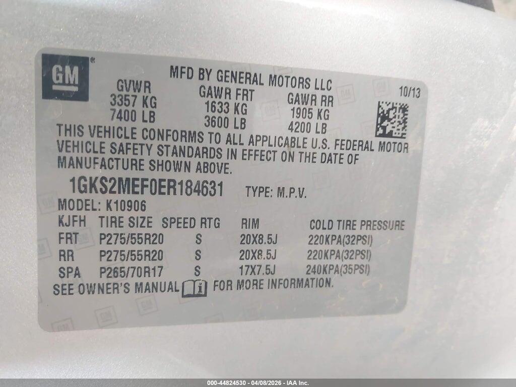 1GKS2MEF0ER184631 2014 GMC YUKON XL 1500 photo no. 9
