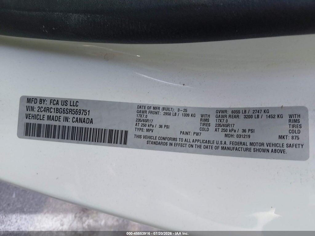 2C4RC1BG6SR569751 2025 CHRYSLER PACIFICA photo no. 9