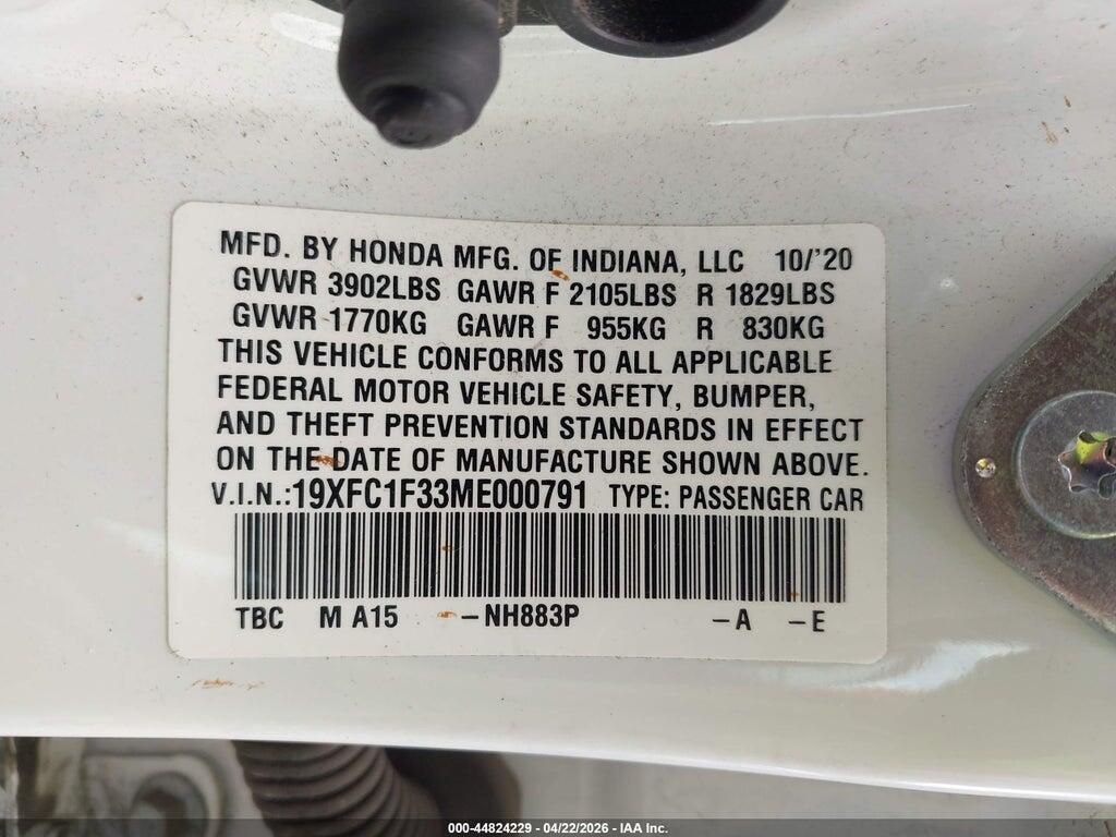 19XFC1F33ME000791 2021 HONDA CIVIC photo no. 9