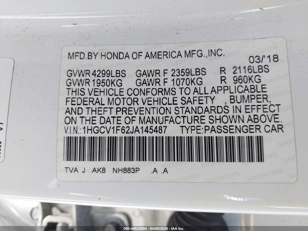 1HGCV1F62JA145487 2018 HONDA ACCORD photo no. 9