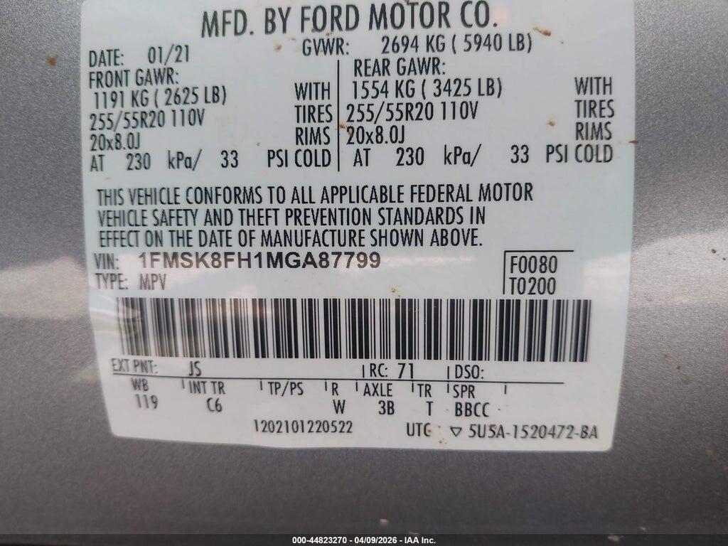 1FMSK8FH1MGA87799 2021 FORD EXPLORER photo no. 9
