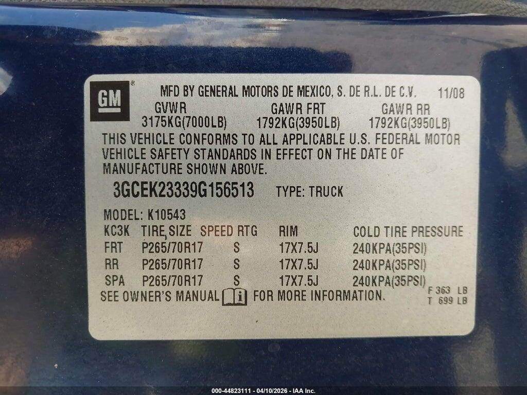 3GCEK23339G156513 2009 CHEVROLET SILVERADO 1500 photo no. 9