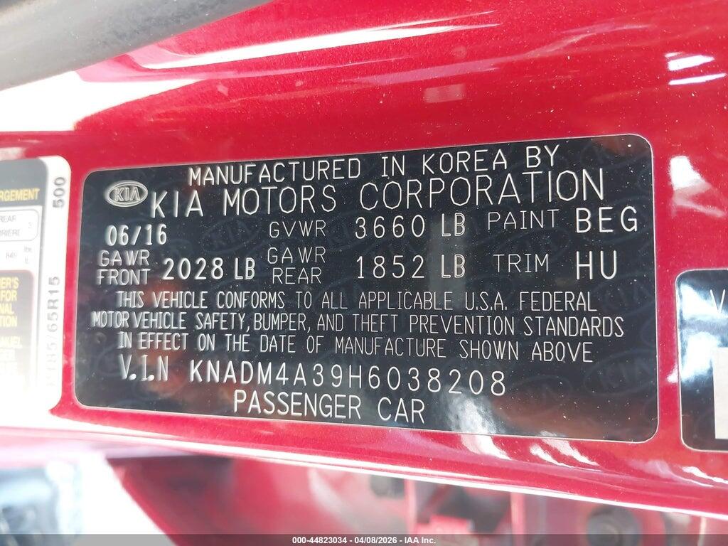 KNADM4A39H6038208 2017 KIA RIO photo no. 9
