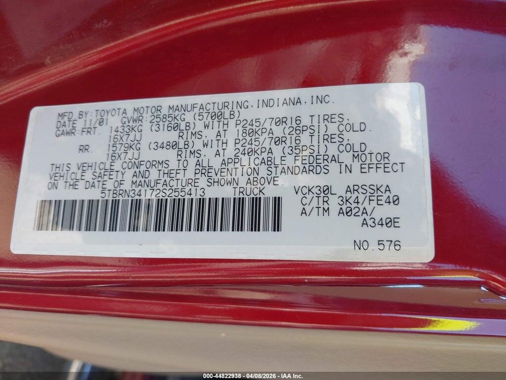 5TBRN34172S255413 2002 TOYOTA TUNDRA photo no. 9