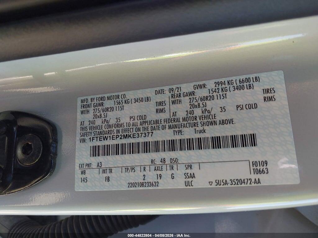 1FTEW1EP2MKE37377 2021 FORD F-150 photo no. 9