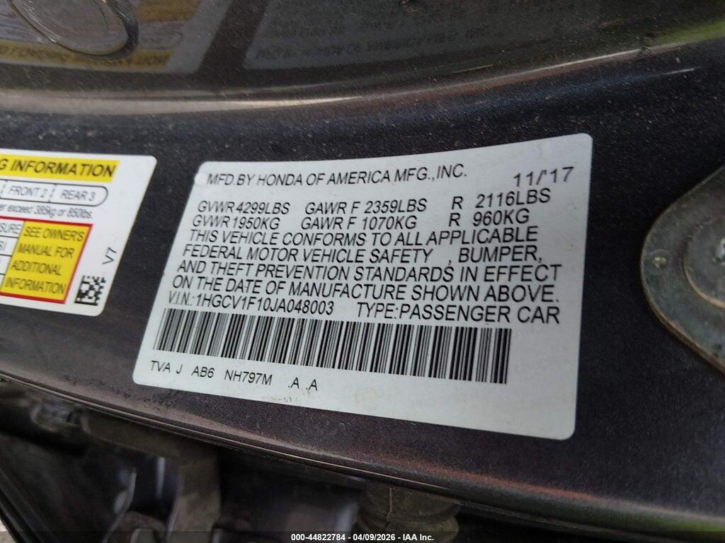 1HGCV1F10JA048003 2018 HONDA ACCORD photo no. 9