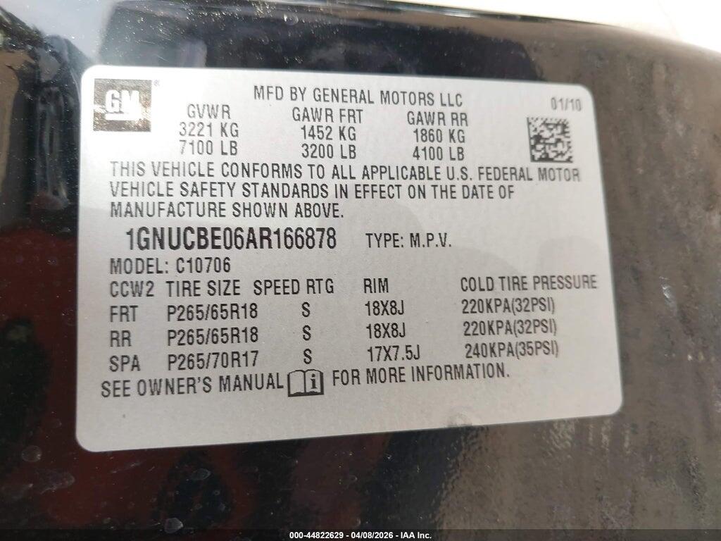 1GNUCBE06AR166878 2010 CHEVROLET TAHOE photo no. 9
