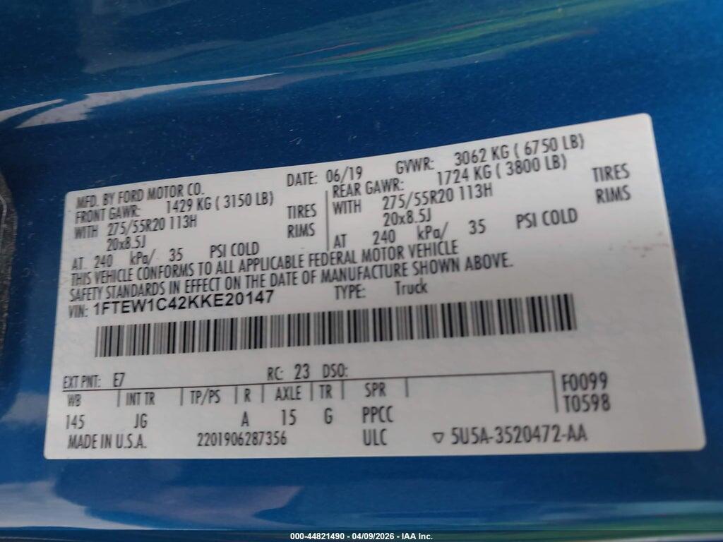 1FTEW1C42KKE20147 2019 FORD F-150 photo no. 9