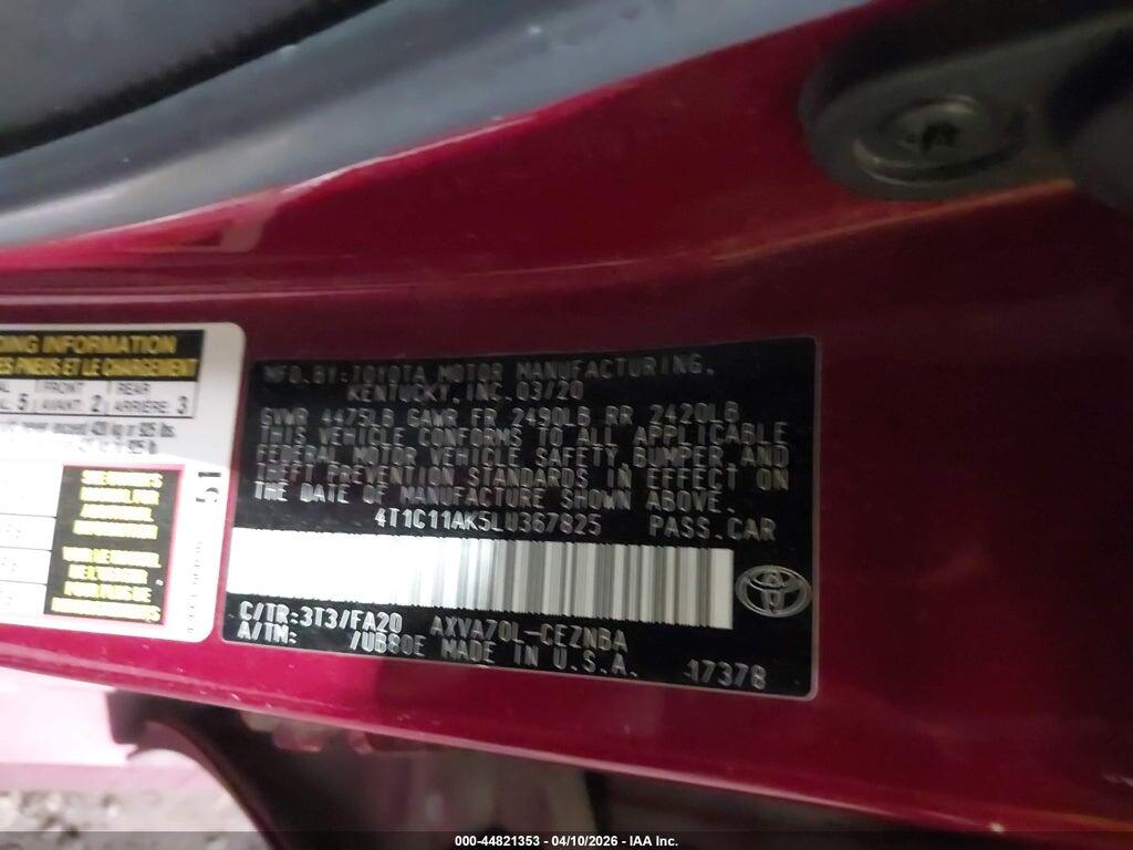 4T1C11AK5LU367825 2020 TOYOTA CAMRY photo no. 9