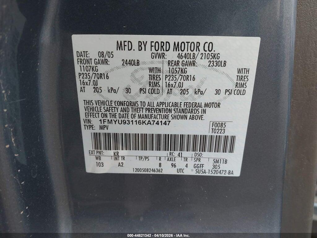 1FMYU93116KA74147 2006 FORD ESCAPE photo no. 9