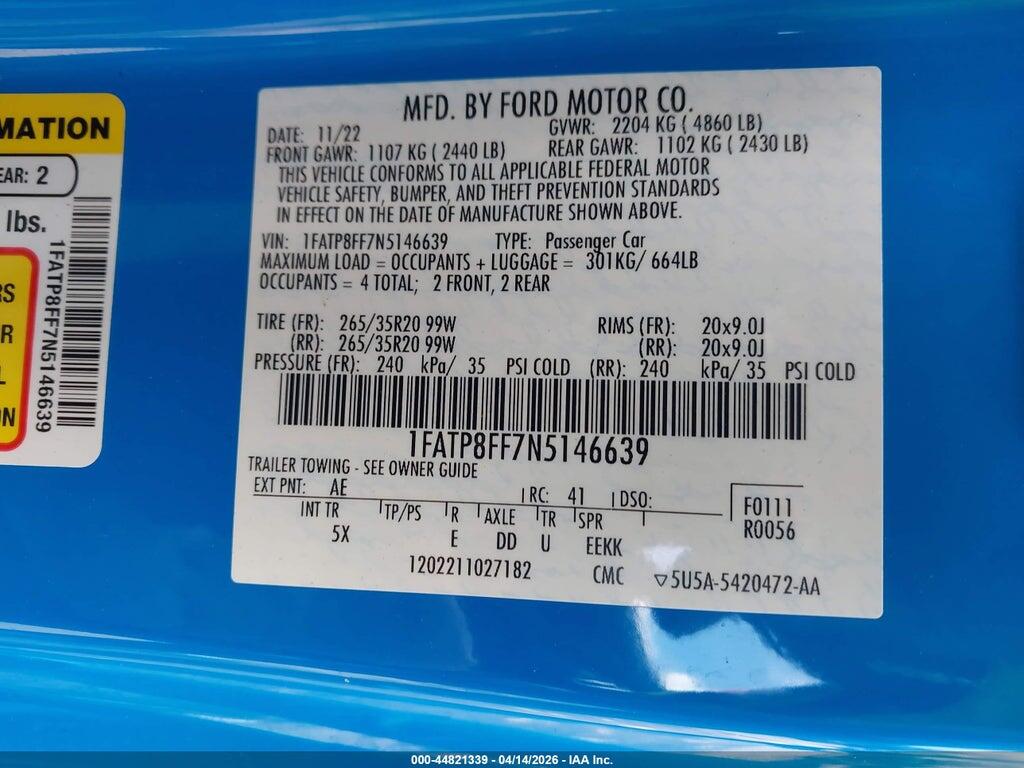 1FATP8FF7N5146639 2022 FORD MUSTANG photo no. 9