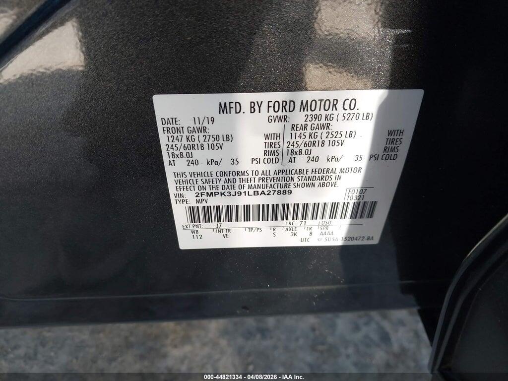 2FMPK3J91LBA27889 2020 FORD EDGE photo no. 9
