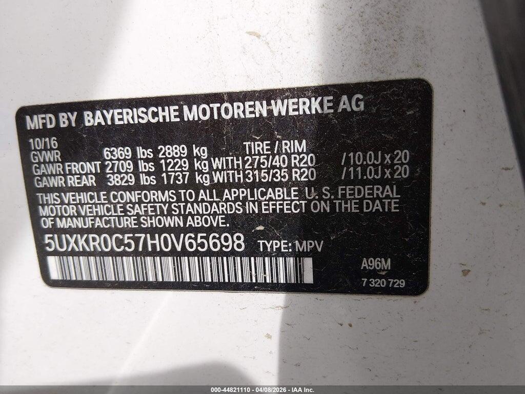 5UXKR0C57H0V65698 2017 BMW X5 photo no. 9