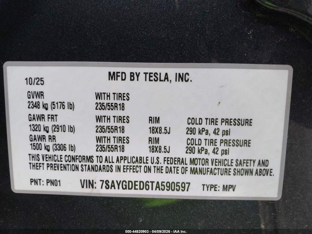 7SAYGDED6TA590597 2026 TESLA MODEL Y photo no. 9