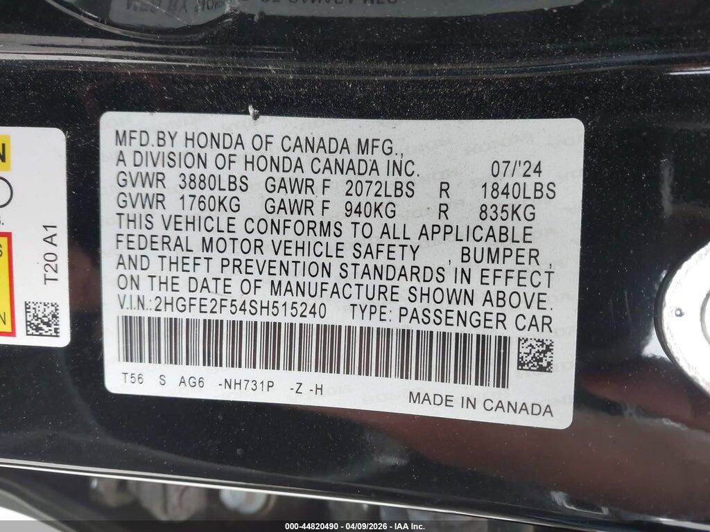 2HGFE2F54SH515240 2025 HONDA CIVIC photo no. 9