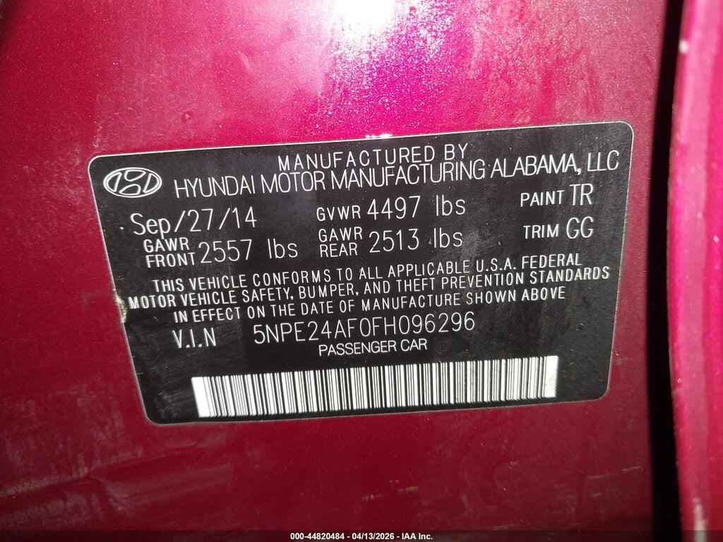 5NPE24AF0FH096296 2015 HYUNDAI SONATA photo no. 9