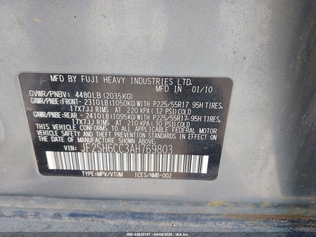 JF2SH6CC3AH769803 2010 SUBARU FORESTER photo no. 9