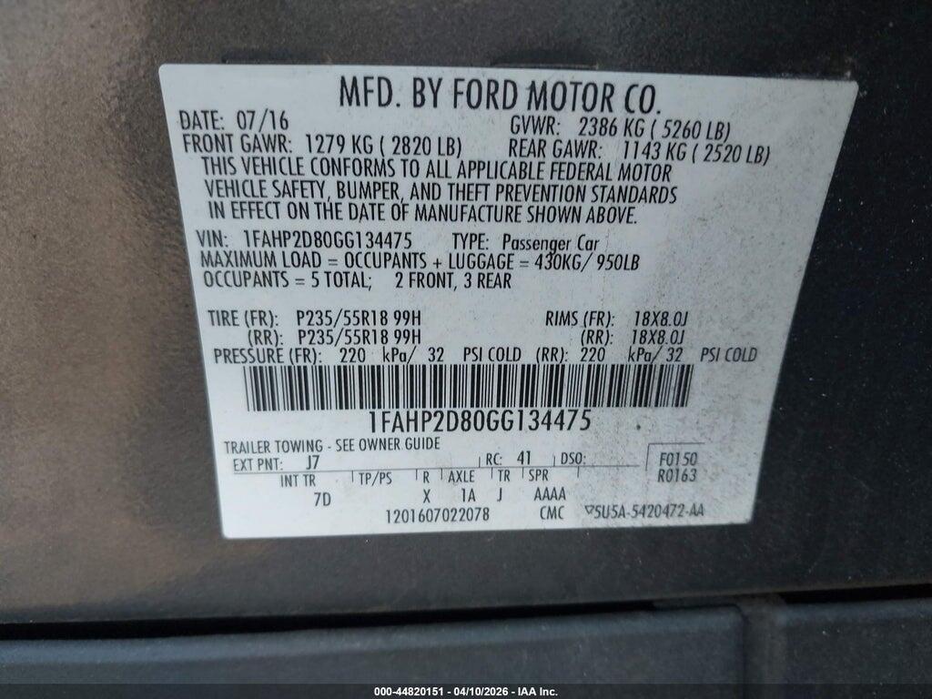 1FAHP2D80GG134475 2016 FORD TAURUS photo no. 9