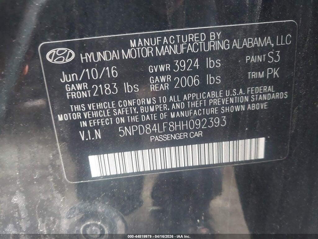 5NPD84LF8HH092393 2017 HYUNDAI ELANTRA photo no. 9