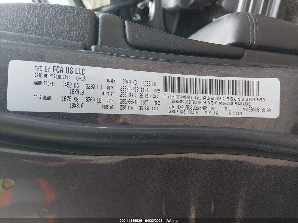 1C4RJFBG2JC505782 2018 JEEP GRAND CHEROKEE photo no. 9