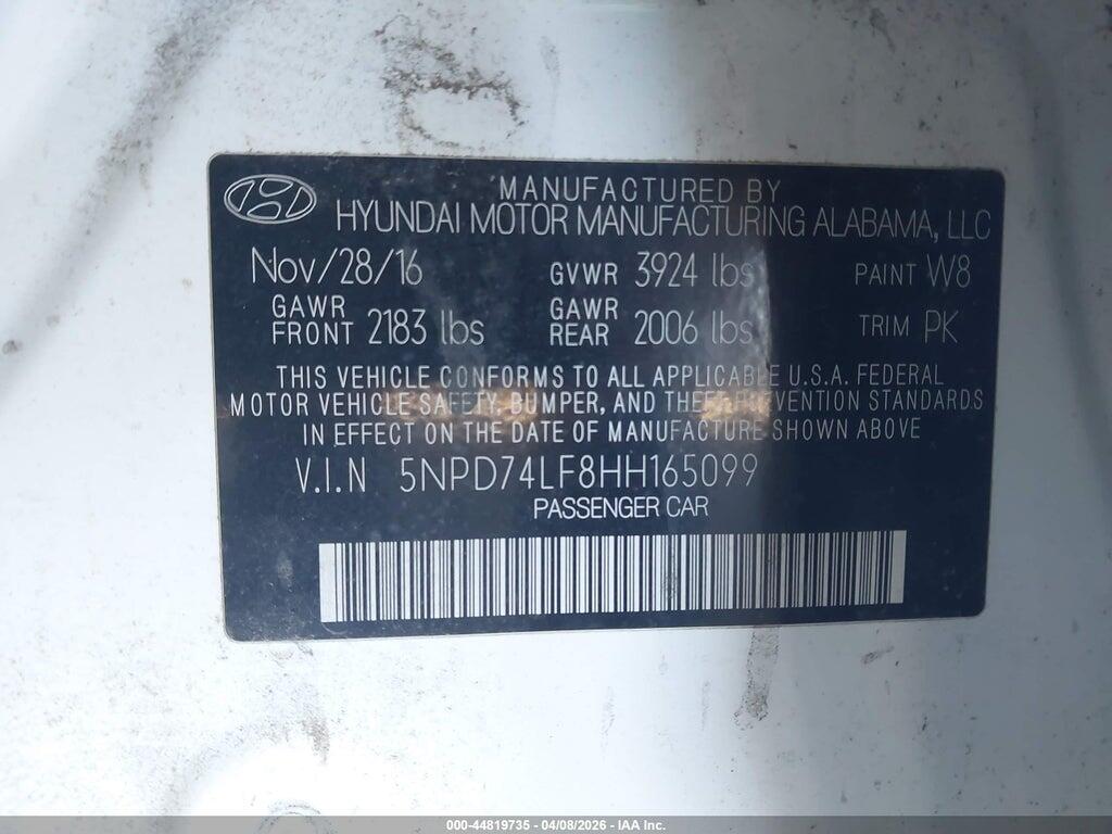 5NPD74LF8HH165099 2017 HYUNDAI ELANTRA photo no. 9