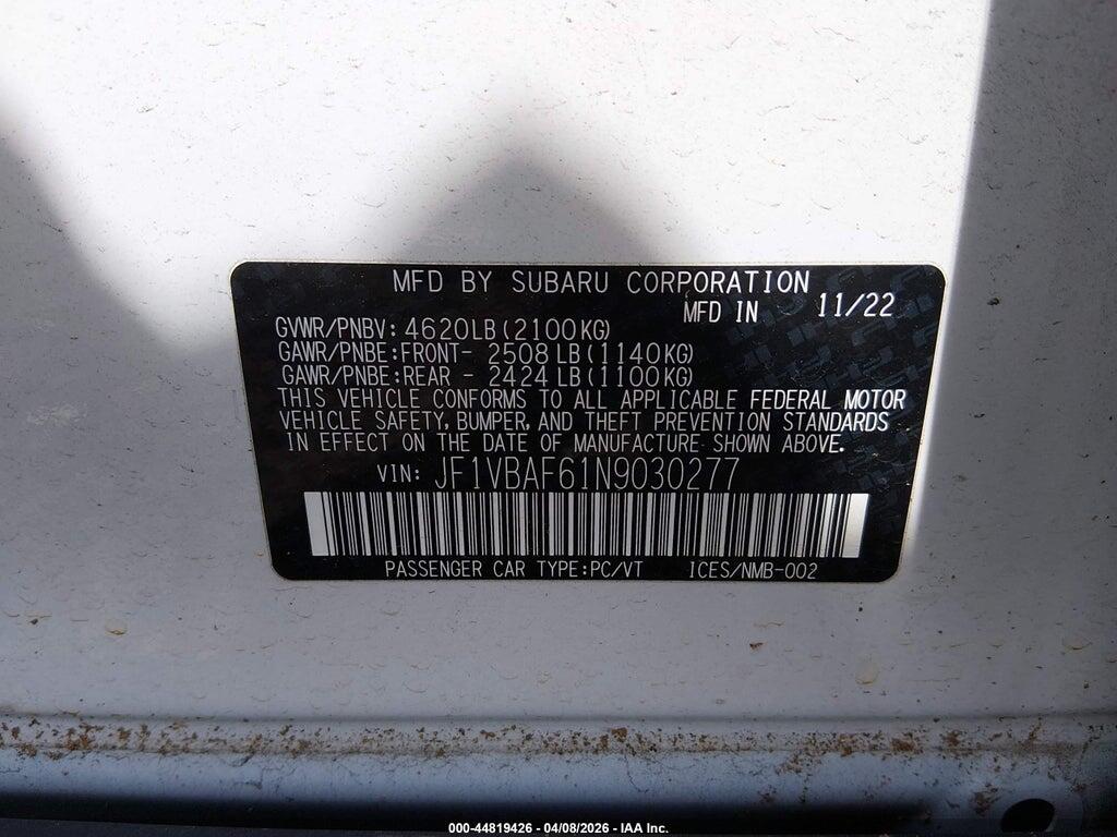 JF1VBAF61N9030277 2022 SUBARU WRX photo no. 9