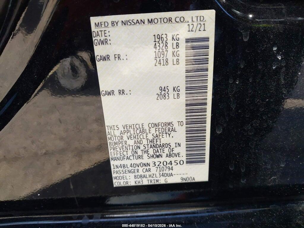 1N4BL4DV0NN320450 2022 NISSAN ALTIMA photo no. 9
