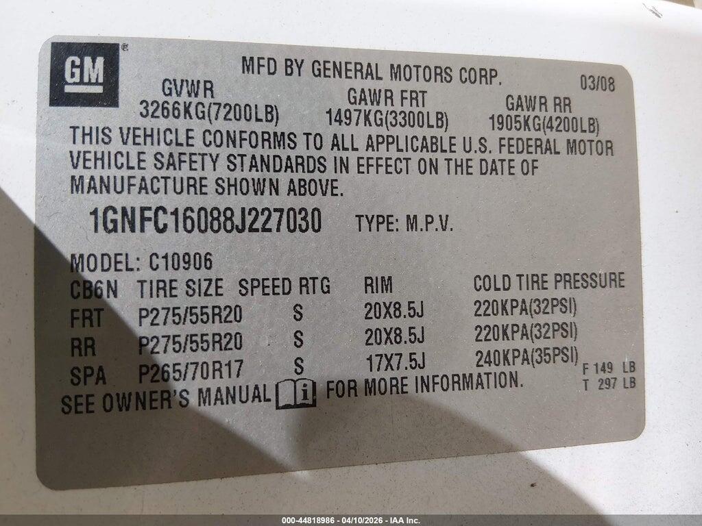 1GNFC16088J227030 2008 CHEVROLET SUBURBAN 1500 photo no. 9