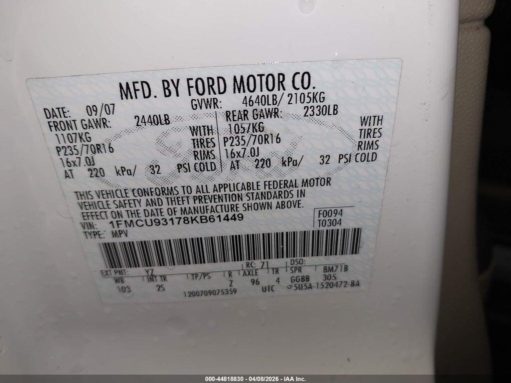 1FMCU93178KB61449 2008 FORD ESCAPE photo no. 9