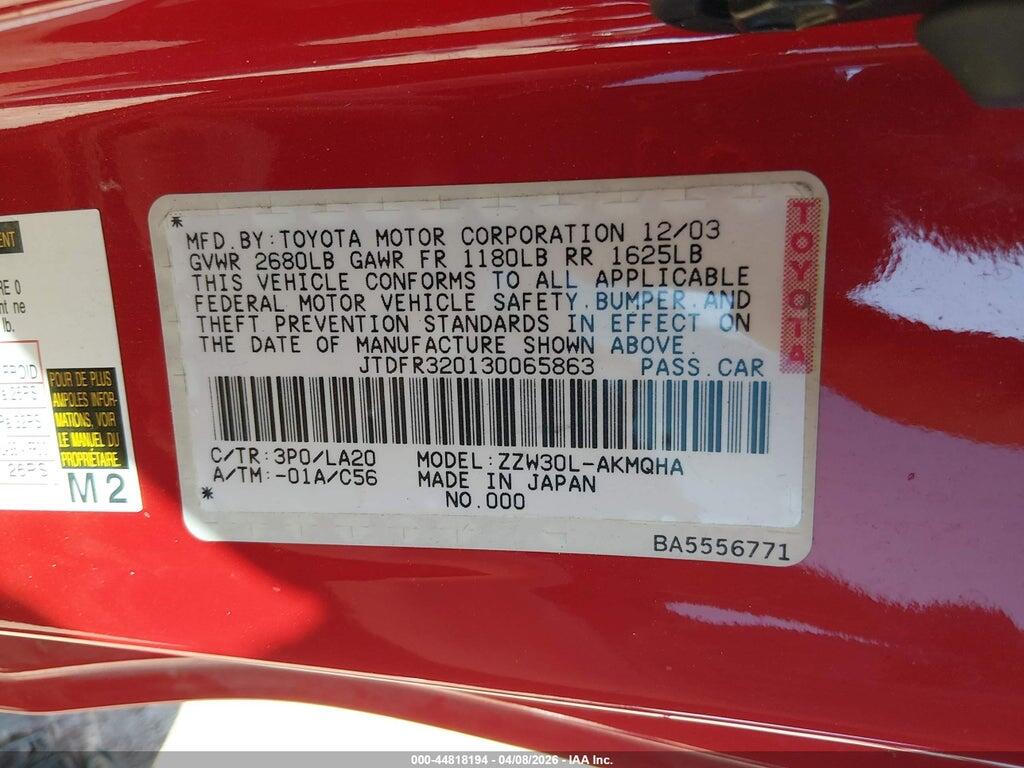 JTDFR320130065863 2003 TOYOTA MR2 SPYDER photo no. 9