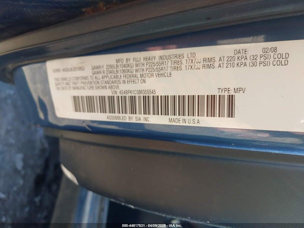 4S4BP61C086355545 2008 SUBARU OUTBACK photo no. 9