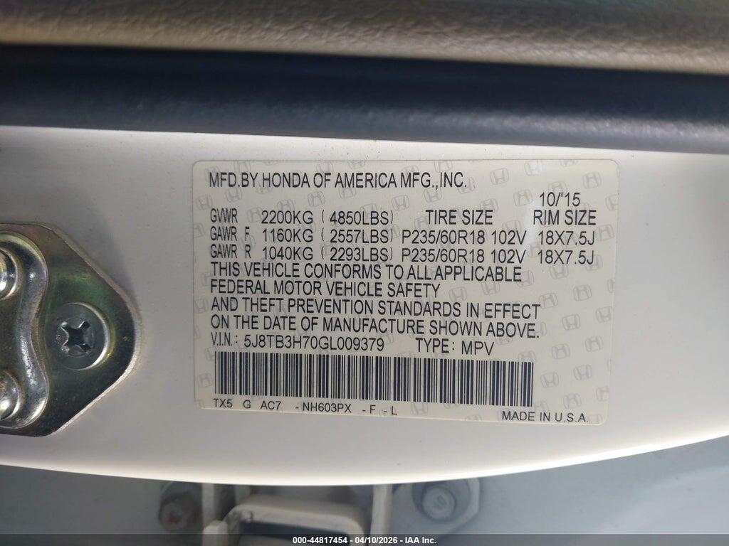 5J8TB3H70GL009379 2016 ACURA RDX photo no. 9