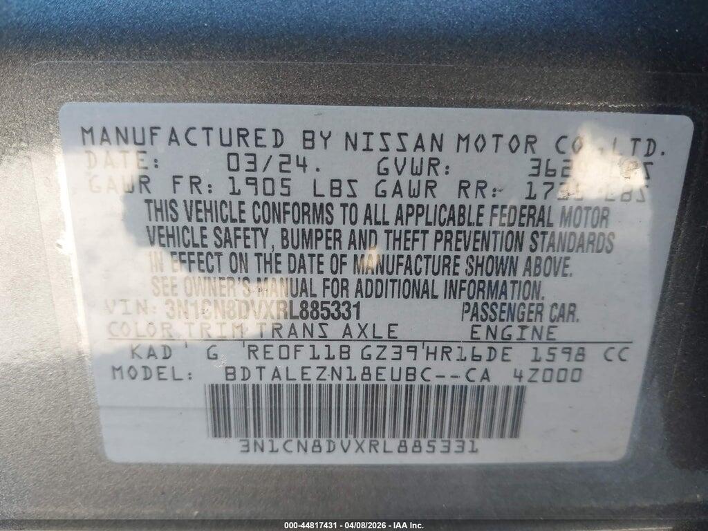 3N1CN8DVXRL885331 2024 NISSAN VERSA photo no. 9