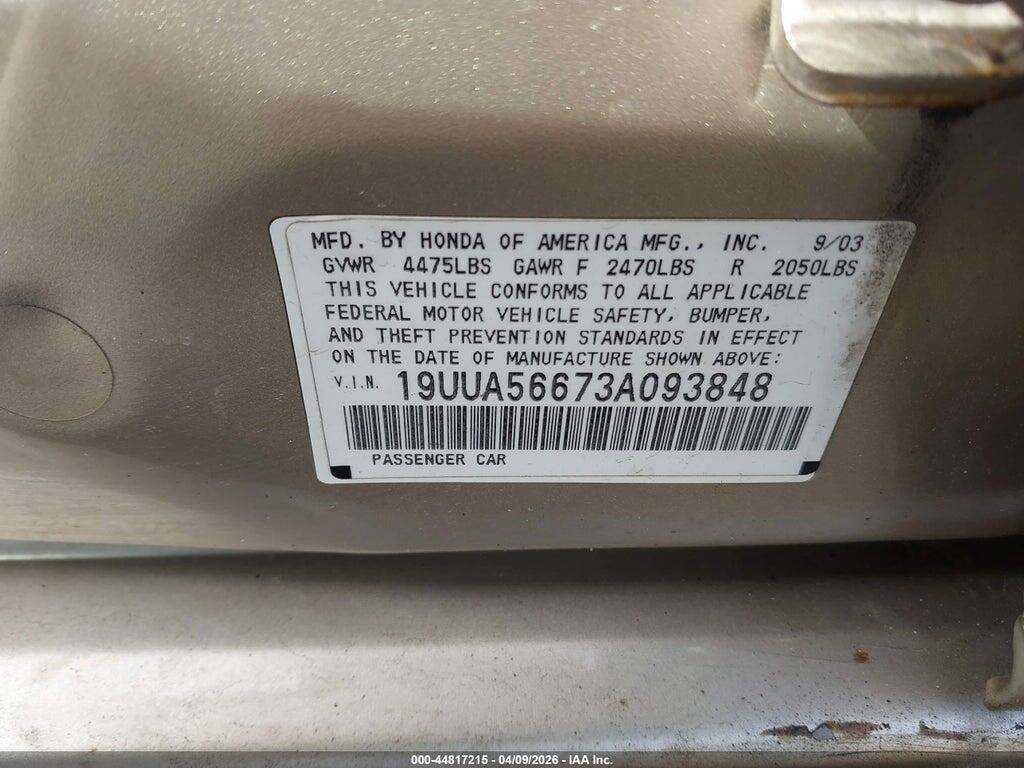 19UUA56673A093848 2003 ACURA TL photo no. 9