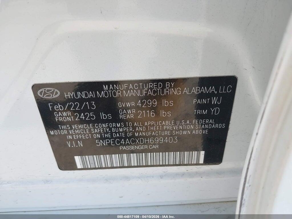 5NPEC4ACXDH699403 2013 HYUNDAI SONATA photo no. 9