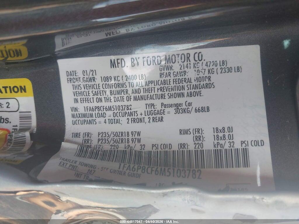 1FA6P8CF6M5103782 2021 FORD MUSTANG photo no. 9