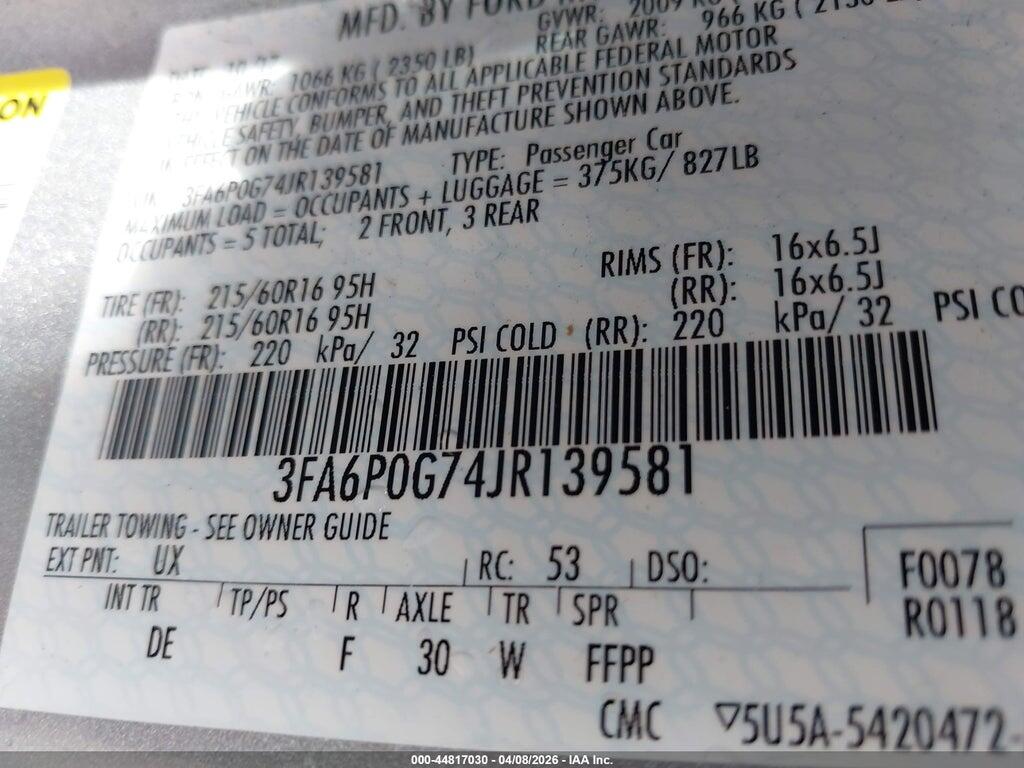 3FA6P0G74JR139581 2018 FORD FUSION photo no. 9