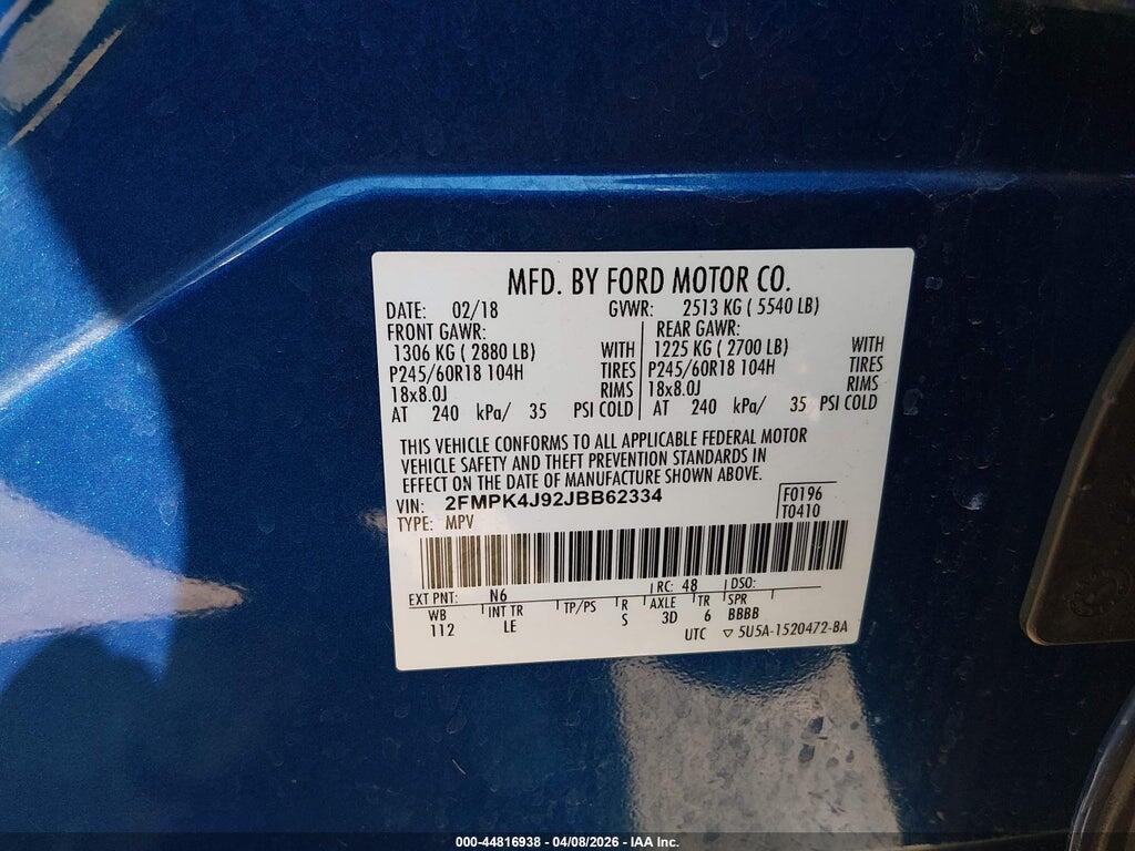 2FMPK4J92JBB62334 2018 FORD EDGE photo no. 9