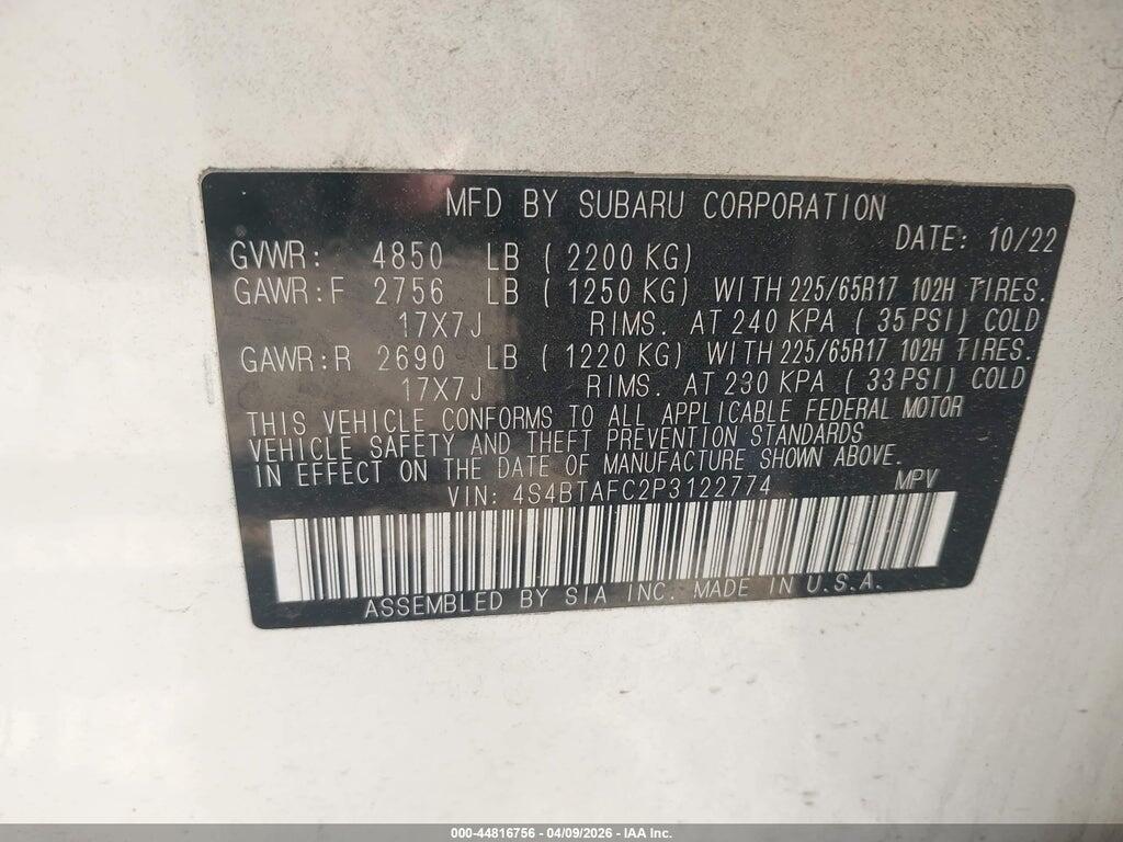4S4BTAFC2P3122774 2023 SUBARU OUTBACK photo no. 9