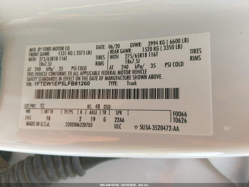 1FTEW1EP5LFB81260 2020 FORD F-150 photo no. 9