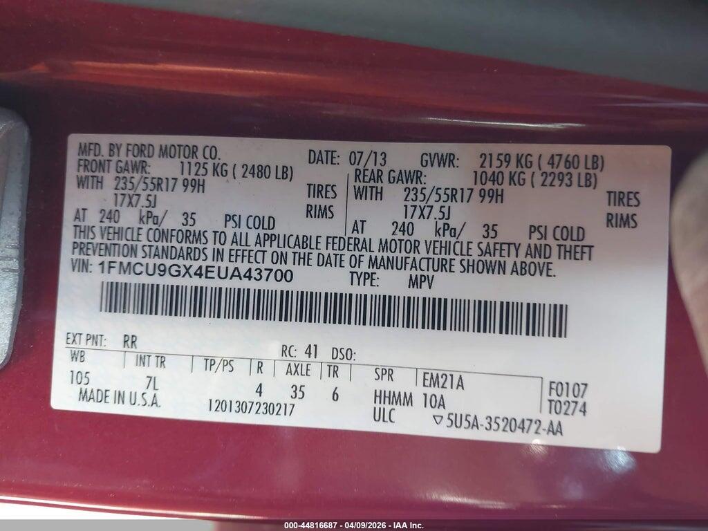 1FMCU9GX4EUA43700 2014 FORD ESCAPE photo no. 9