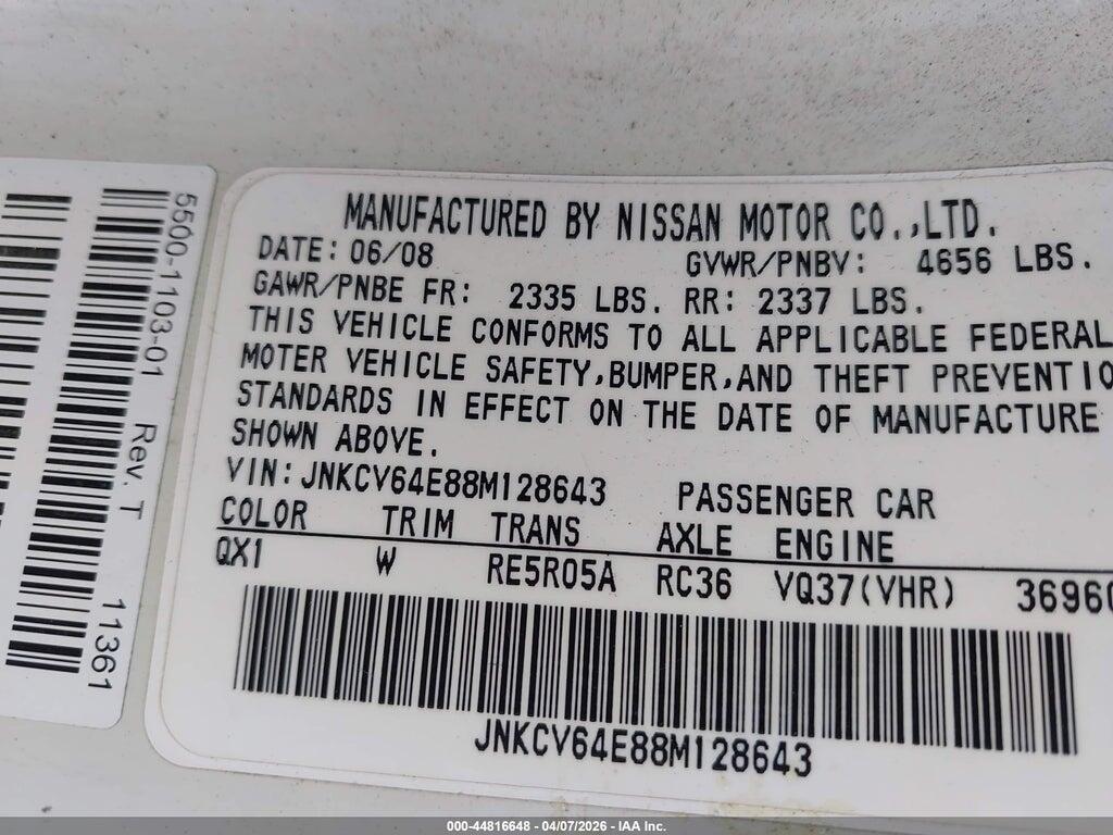 JNKCV64E88M128643 2008 INFINITI G37 photo no. 9