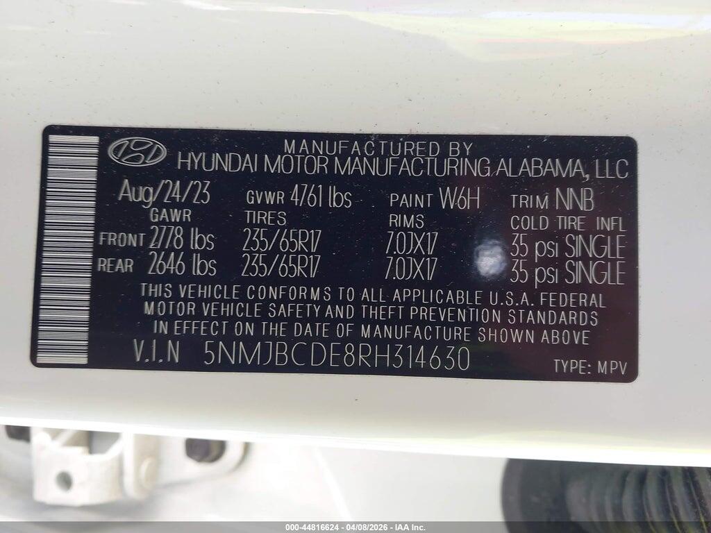 5NMJBCDE8RH314630 2024 HYUNDAI TUCSON photo no. 9