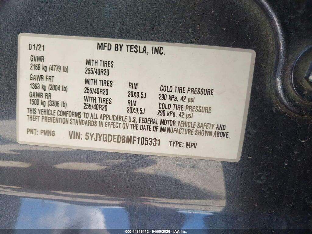5YJYGDED8MF105331 2021 TESLA MODEL Y photo no. 9