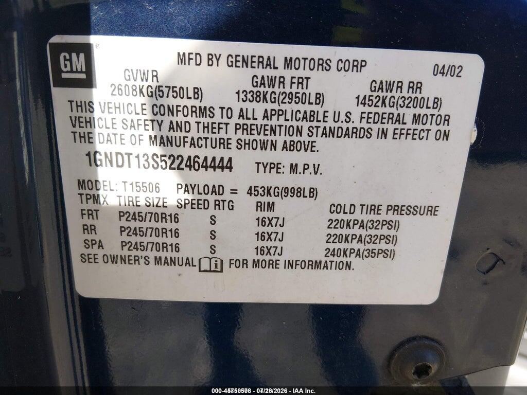 1GNDT13S522464444 2002 CHEVROLET TRAILBLAZER photo no. 9