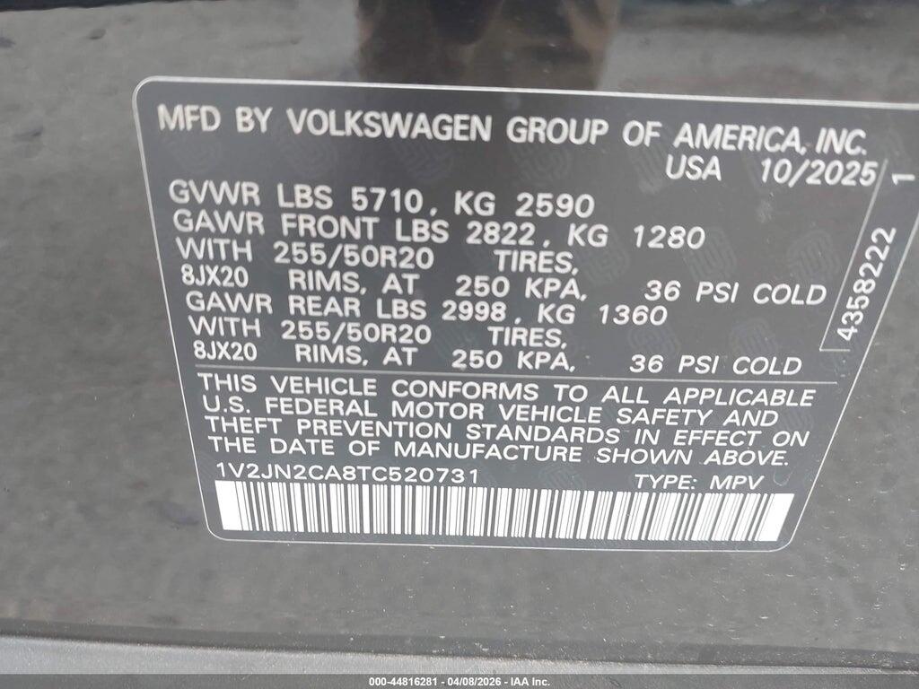 1V2JN2CA8TC520731 2026 VOLKSWAGEN ATLAS photo no. 9