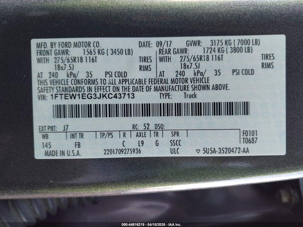 1FTEW1EG3JKC43713 2018 FORD F-150 photo no. 9